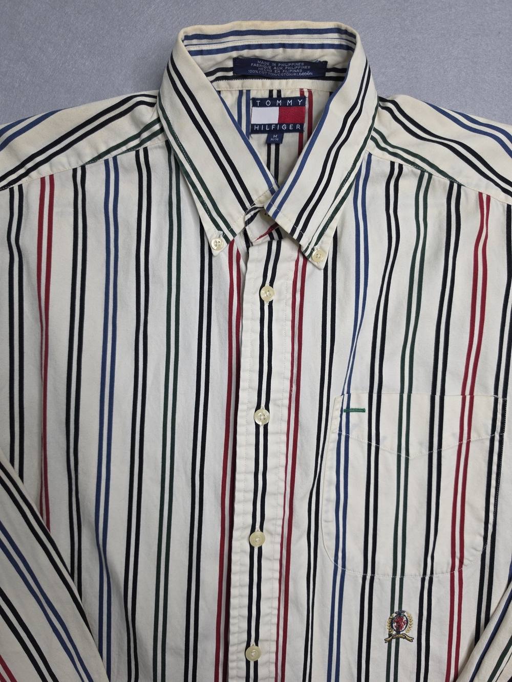 Vintage Tommy Hilfiger Men's Multi Color-Stripe Button-Down Shirt Medium